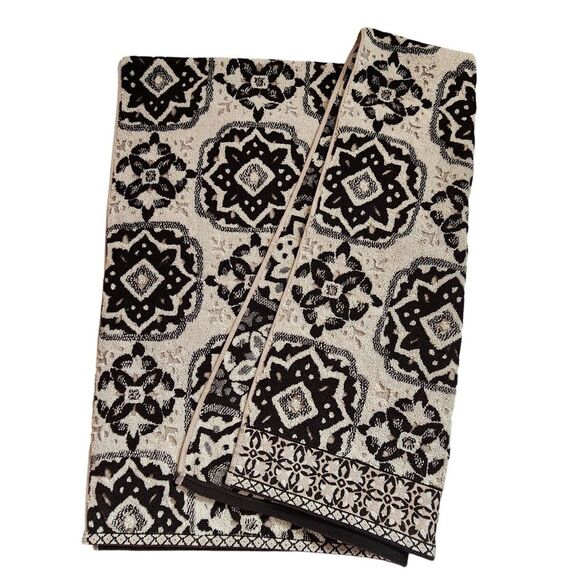 Peri Home Moroccan Tiles 6pc Cotton Towels Black Beige Set 2 Bath 2 Hand 2 Tip - Picture 3 of 16